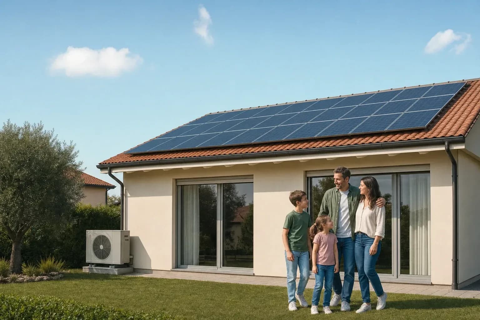 Impianto fotovoltaico con batteria di accumulo su tetto residenziale